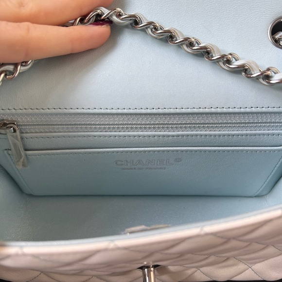 CHANEL 2021 Perforated Lambskin Quilted Mini Rectangular Flap Light Blue - Picture 9 of 11